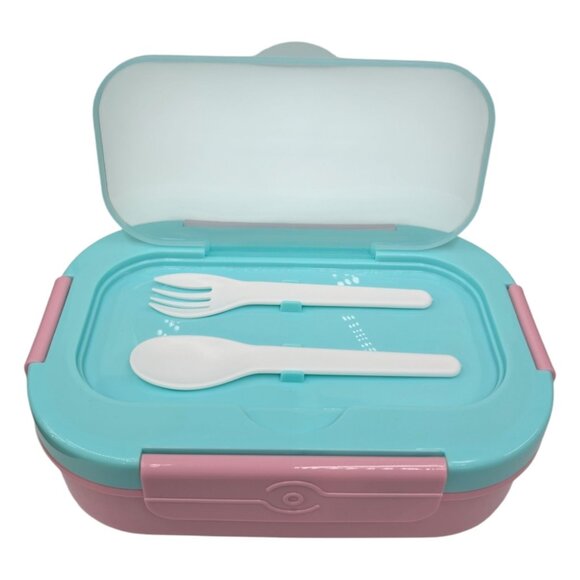 Bento Box Leak Proof Lunch Container Pink Green w/ Lid Fork Spoon 4 Compartment - Picture 8 of 15